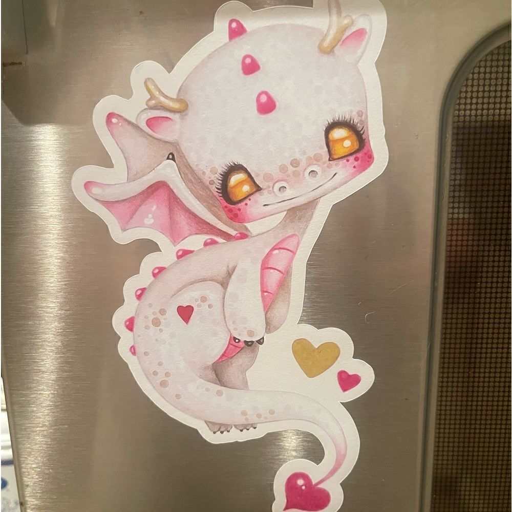 CUTE PINK Dragon Magnet by Sybile Art!